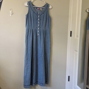 Embroidered Denim Midi Dress